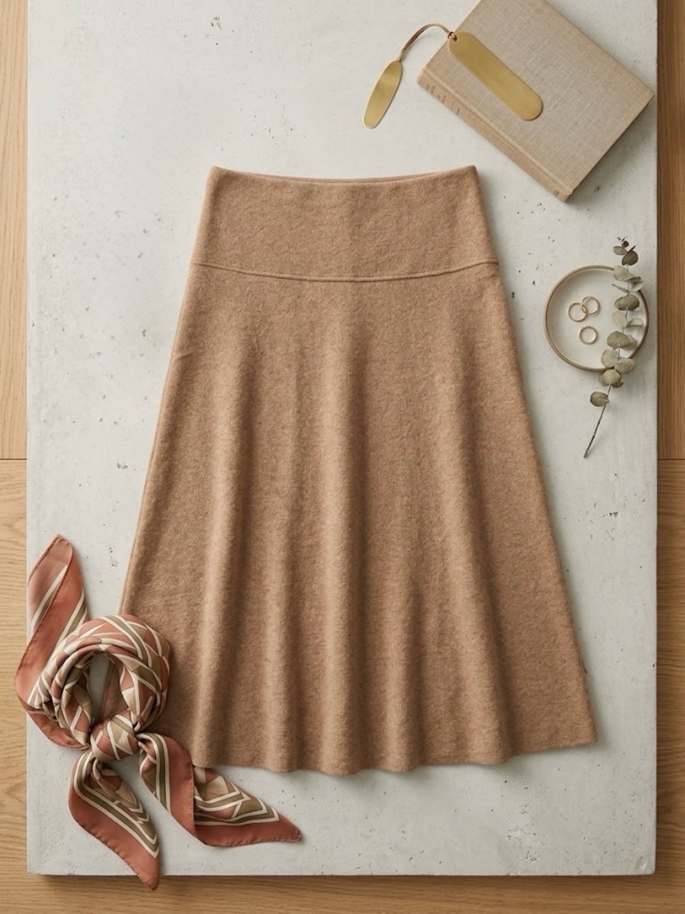 Zara Camel A-Line Knit Skirt